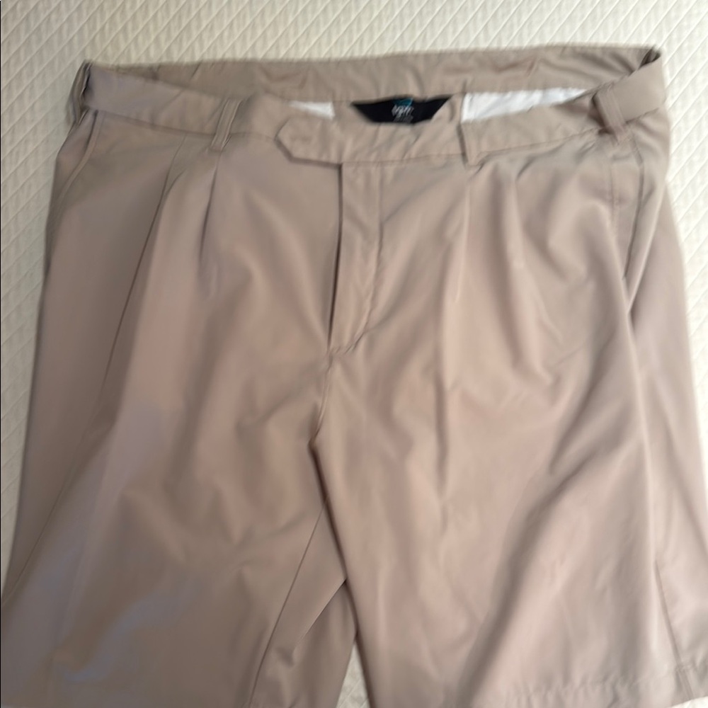 Tan pleated Front golf Shorts with Classic Cut